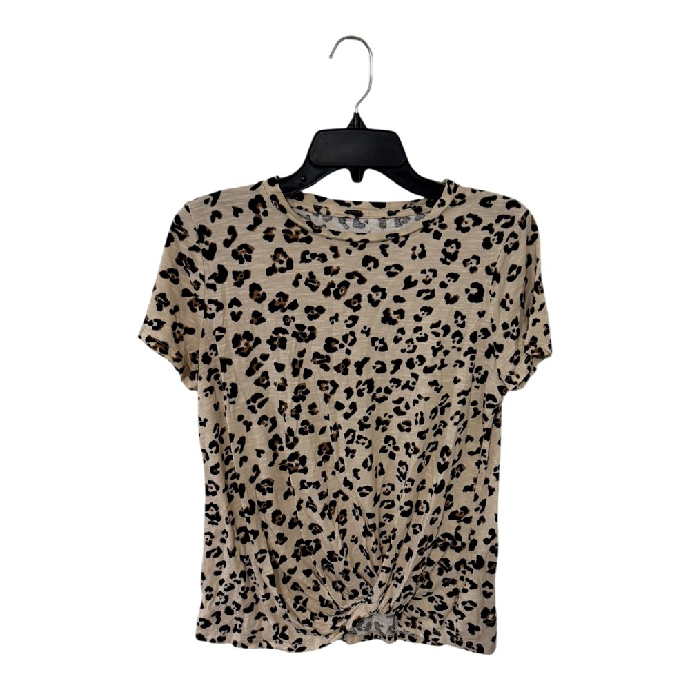 24/7 by Maurices Womens Leopard Print Twist Front Short Sleeve Top Tan Size M